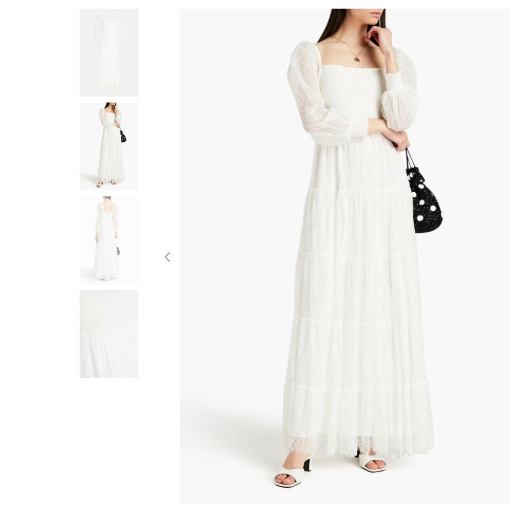 ALICE + OLIVIA Cooper smocked corded lace maxi dress US 4